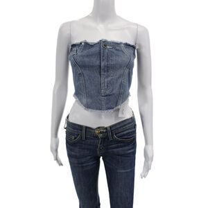 Maniere De Voir Womens Denim Strapless Cropped Top Blue Cotton Size 8